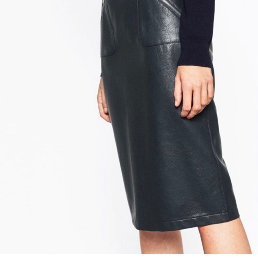 Zara Faux Leather Dark Blue Pencil Skirt XS NWT